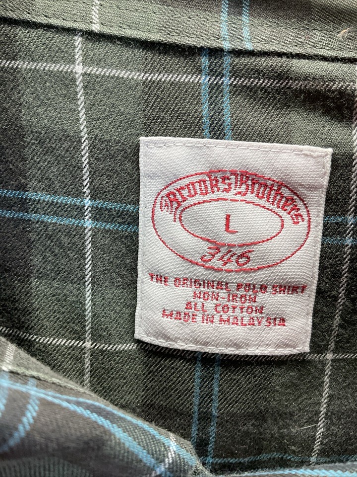 Brooks Brothers Mens Long Sleeve Shirt Size Large green Plaid Cotton