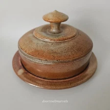 Studio Pottery Rustic Terracotta Round Butter or Cheese Dish Big Hut / Mud Hut