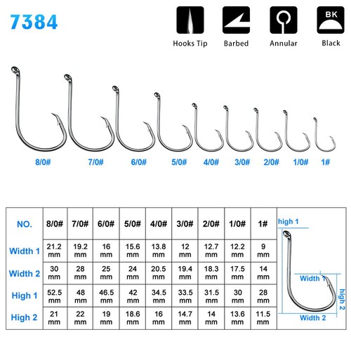 Lot 100pcs High Carbon Steel Hooks Octopus Black Fishing Hooks Barbed 1#-8/0# - Afbeelding 4 van 15
