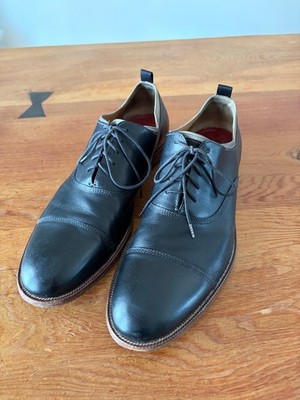 Johnston & Murphy Clayton Black Leather Oxford Dress Shoes Mens 13 M Gray Collar