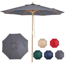 9ft Bamboo Umbrella, Outdoor Patio Umbrella, Waterproof Market Umbrella, 8 Ri...