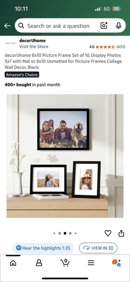 8X10相框10件套,展示照片5X7带垫子或8X10无垫适用于P — 第 2/2 张图片