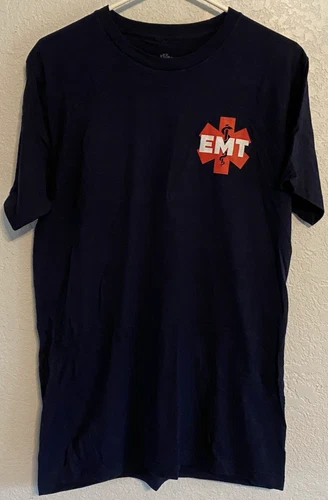 EMT American Flag on Sleeve T Shirt Navy Blue & Red Medium Soft Cotton