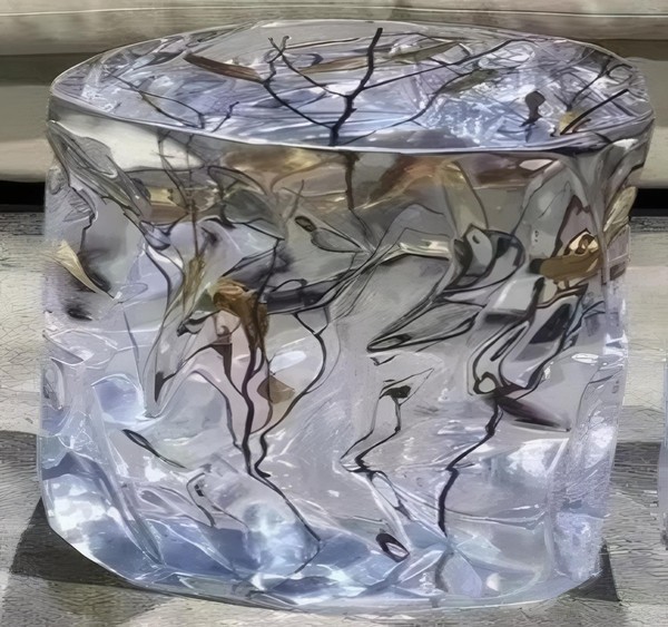 Runder Tisch Mit Eisast-Effekt Tisch Aus Epoxidharz Transparent Tisch-image