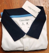 Calvin Klein Men s Polo Shirt Large Blue/White Quick Drying-Limited Quantity