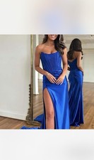 blue satin prom dresses long