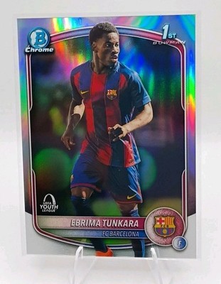 2025-26 Topps Chrome UEFA UCC Ebrima Tunkara 1st Bowman Refractor FC Barcelona