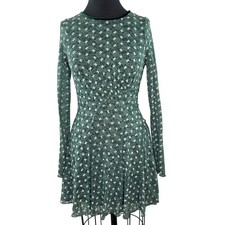 FREE PEOPLE Green Fit & Flare Dress Sheer Delight Low Back Cut Party Sz S Small