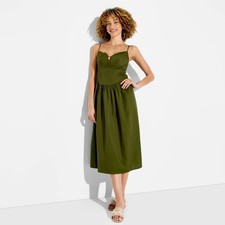 Women Keyhole Poplin Midi Dress - Wild Fable Green S