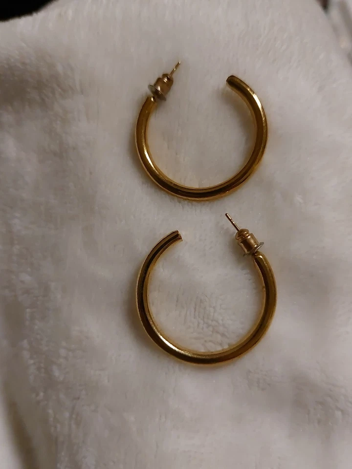 Halbcreolen Stecker Metall Ohrringen Goldfarbe 25 mm - Bild 4 von 4