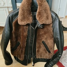 Mens Grizzly Shearling Jacket Distressed Teacore Horsehide Leather Vintage Style