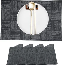 Square Placemats Set of 4, Washable Heat-Resistant PVC Vinyl Table Mats and Dura
