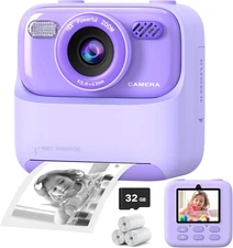 Kids Instant Digital Cameras for Boys and Girls, 1080P HD Dual-Lens Selfie Digit