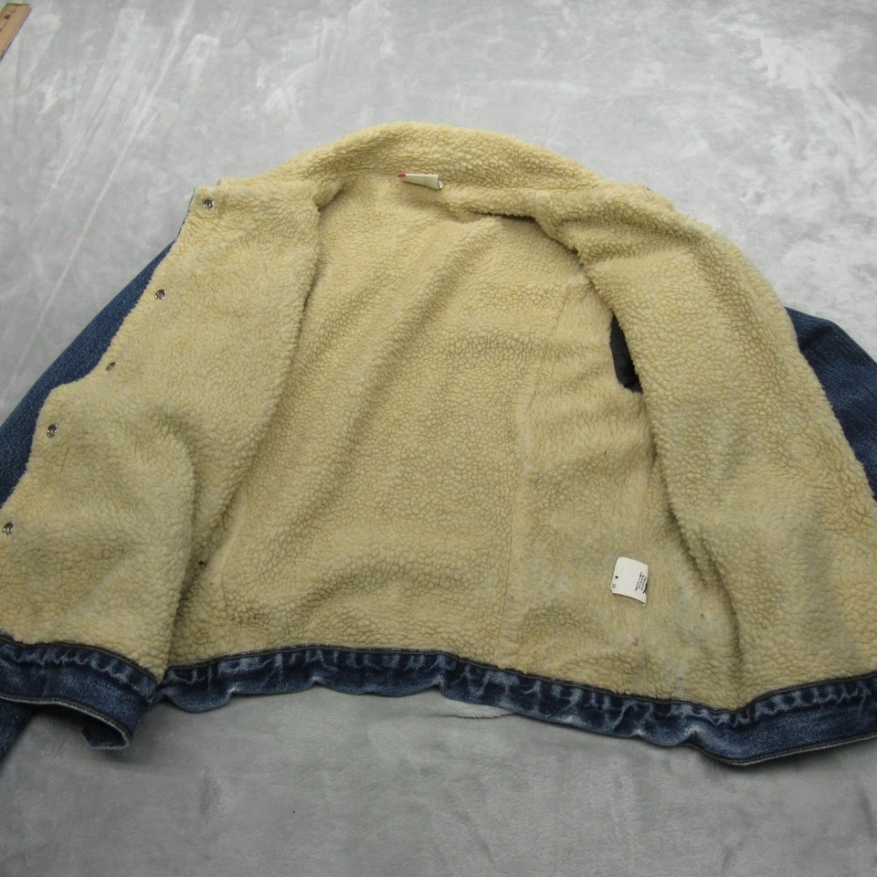 Levis Denim Jacket Youth Medium Blue Sherpa Lined Red Tab Trucker USA Made VTG - Image 4 of 4