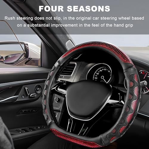 Car Steering Wheel Cover, Anti-Slip Breathable Steering Wheel Protector Red - Picture 5 of 7