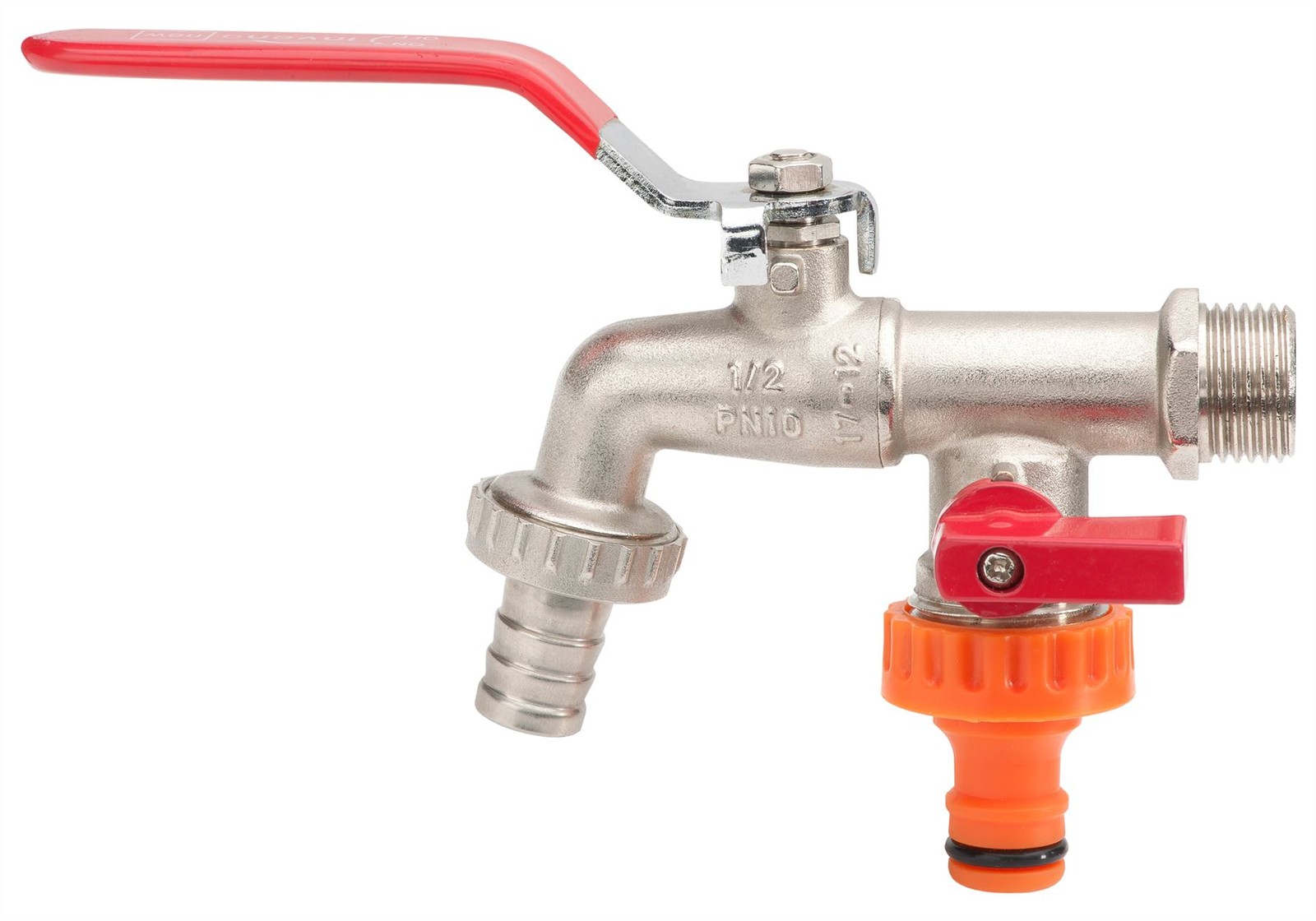 Garden Valve Double Outside Tap Red Handle 1/2 x 3/4 x 3/4