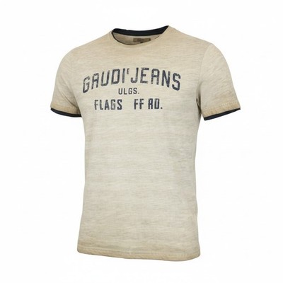 Gaudi Jeans Men S Brown Pure Cotton Stained Look Short Sleeves