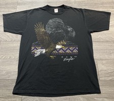Vintage Jerzees Bald Eagle T Shirt Mens XLarge Made in USA Single Stitch Black