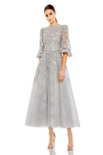 NWT, Mac Duggal Embroidered Lace V-Neck 20418 Dress in Gray Size 16 #MD058