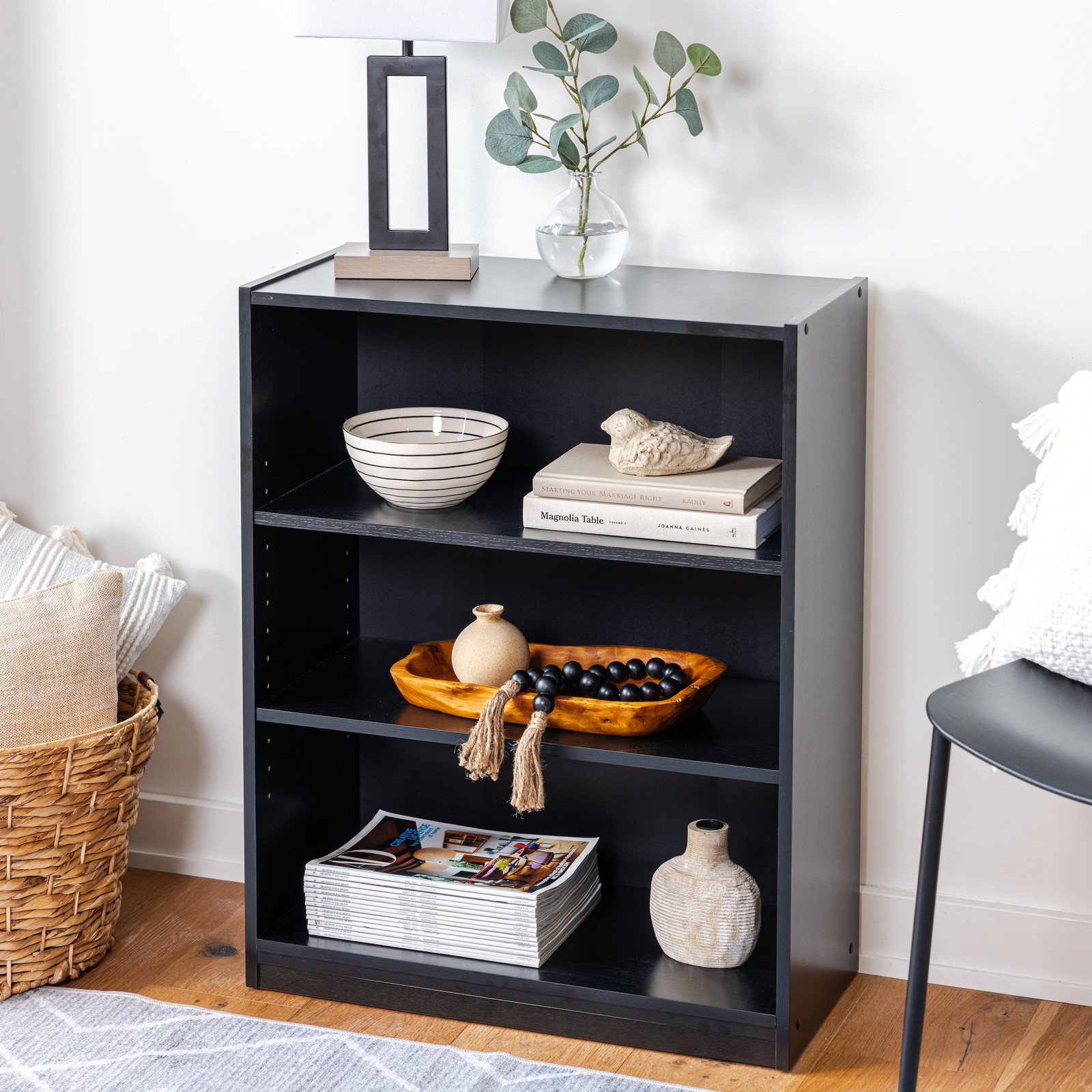 3-Shelf Bookcase with Adjustable Shelves Storage Shelving for Books Collectibles