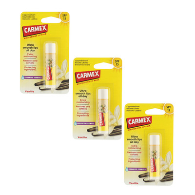 3 x Carmex Vanilla Moisturizing Lip Balm SPF15 4,25g - FREE SHIPPING