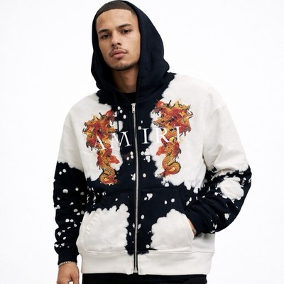 Authentic Amiri Bleached Dragon Logo Full Zip Hoodie Mens Medium