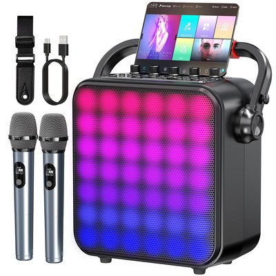 Karaoke Machine for Adults & Kids with Full-Screen LED Lights, Portable BT Sp...