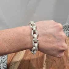 MILOR ITALY STERLING SILVER 925 TEXTURED OVAL LINK CHAIN BRACELET