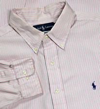 Ralph Lauren Polo Button Up Dress Shirt Pink Stripe Mens 17-32/33 Classic Poplin