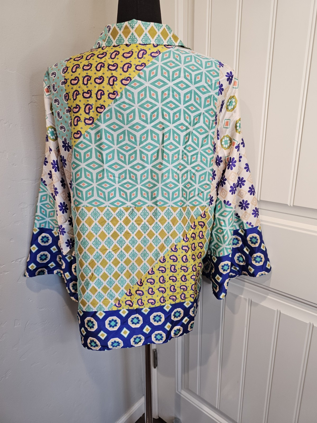 Zara Patchwork Button Down Geometric Top LARGE - image 3