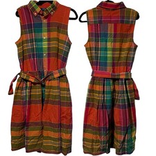 Polo Ralph Lauren Girls Size 16 Madras Plaid Sleeveless Belted Shirtdress Multi