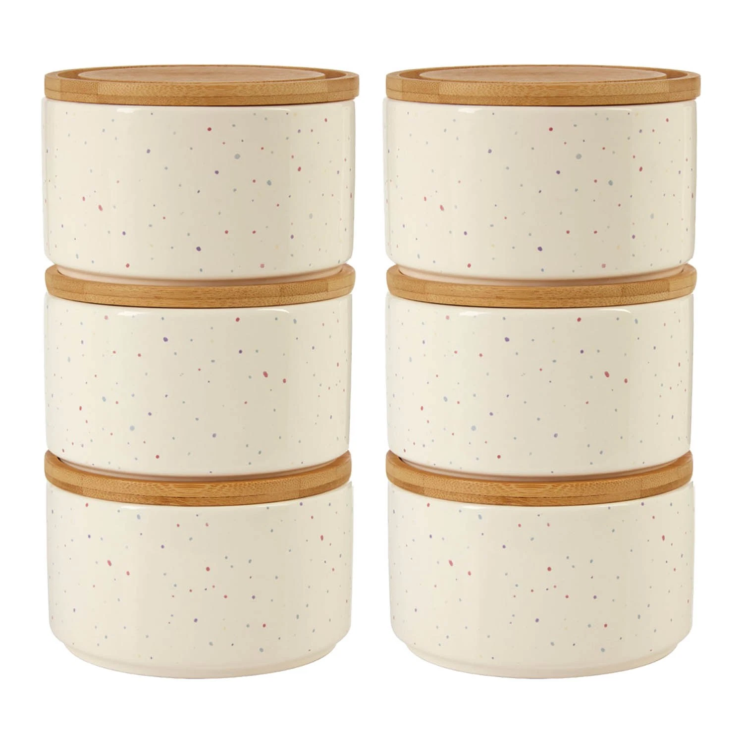 Fenwick 6pcs 420ml Dolomite Stackable Wilder Speckle Canisters Wooden Lid Set