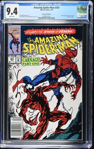 AMAZING SPIDER-MAN 361 CGC 9.4 NEWSSTAND EDITION V1 1992! 1ST FULL CARNAGE! 300!