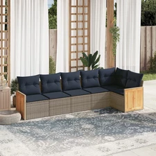 6 Piece Garden Sofa Set with Cushions Grey Poly Rattan