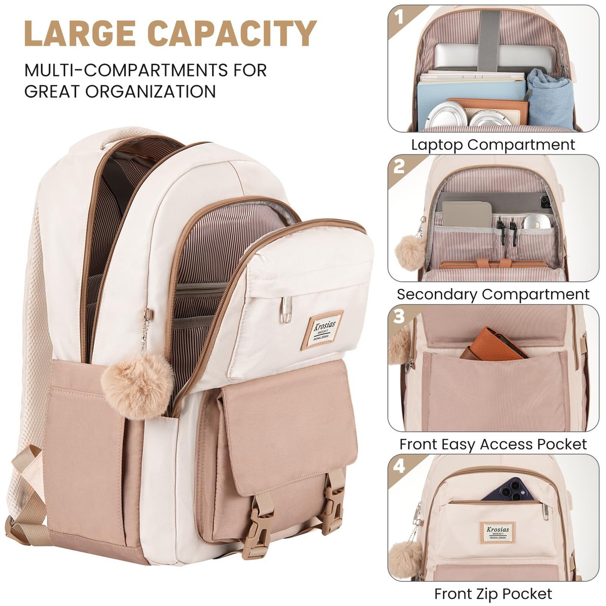 Year of Ours chic preppy coquette minimalist scandinavian style tan backpack Trendy Kanken Backpacks: Style and Functionality main image 3