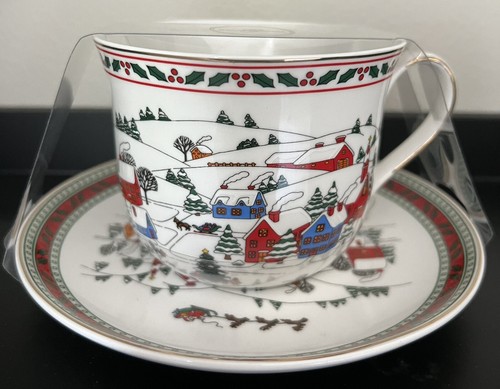 ☕Grace's Teegeschirr, übergroße Tasse & Untertasse mehrfarbig Urlaub Winter Dorf Szene - Bild 2 von 13