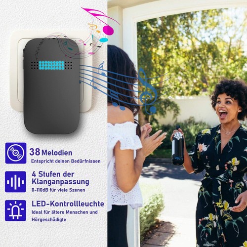 LED Türklingel Funkklingel 32 Melodien Wasserdicht Batterielose Kabellos IP65 DE - Bild 6 von 15