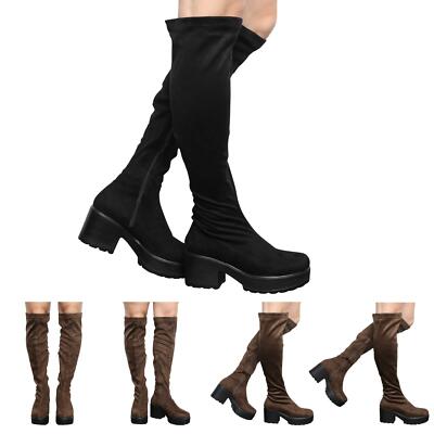 WOMENS KIDS GIRLS PLATFORM LONG BOOTS BLOCK MID HEEL ZIP UP WOMENS KIDS GIRLS PLATFORM LONG BOOTS BLOCK MID HEEL ZIP UP