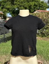 RED VALENTINO BLACK WOOL KNIT SHORT SLEEVE SHEER BOW SIDE DETAIL TOP Sz S