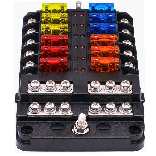 Car Waterproof Marine Fuse 12-Way Box Block w/ Holder Indicator LED For 12V/24V