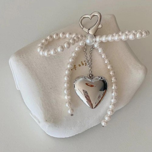 Y2K Fashion Pearl Ribbon Bowknot Keychain Handmade Beaded Cell Phone Chain P7T1 - Zdjęcie 3 z 10