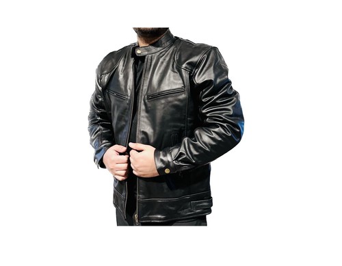 New Premium Genuine Men's Cow-Hide Leather Biker Real Black Stylish Mens Jacket - Picture 3 of 4