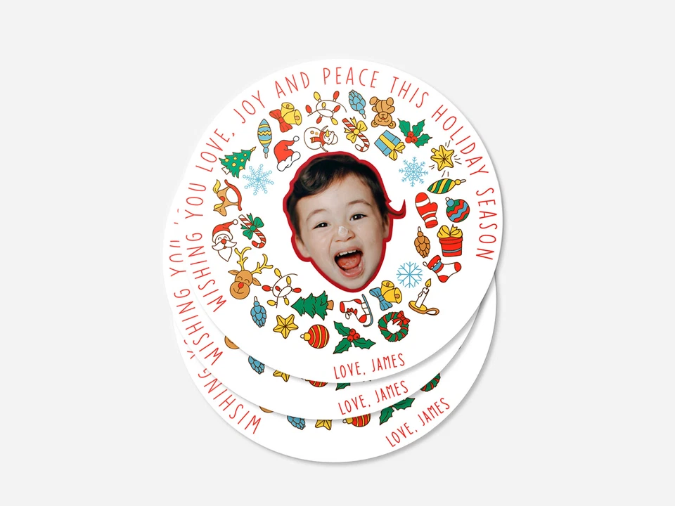 Etiquetas adhesivas redondas personalizadas para fotos de Navidad, pegatinas personalizadas Foto 4 de 4