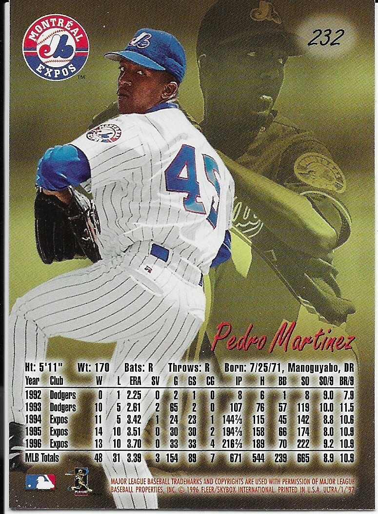 1997 Ultra Montreal Expos Baseball Card #232 Pedro Martinez | eBay