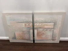 LEE REYNOLDS Original Vintage Signed Mixed Media Diptych Abstract Oil Painting