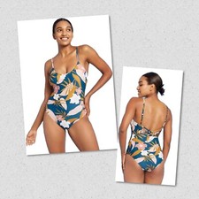 KONA SOL NWT Women  s Lagoon Print Criss Cross Over the Shoulder Swimsuit Small