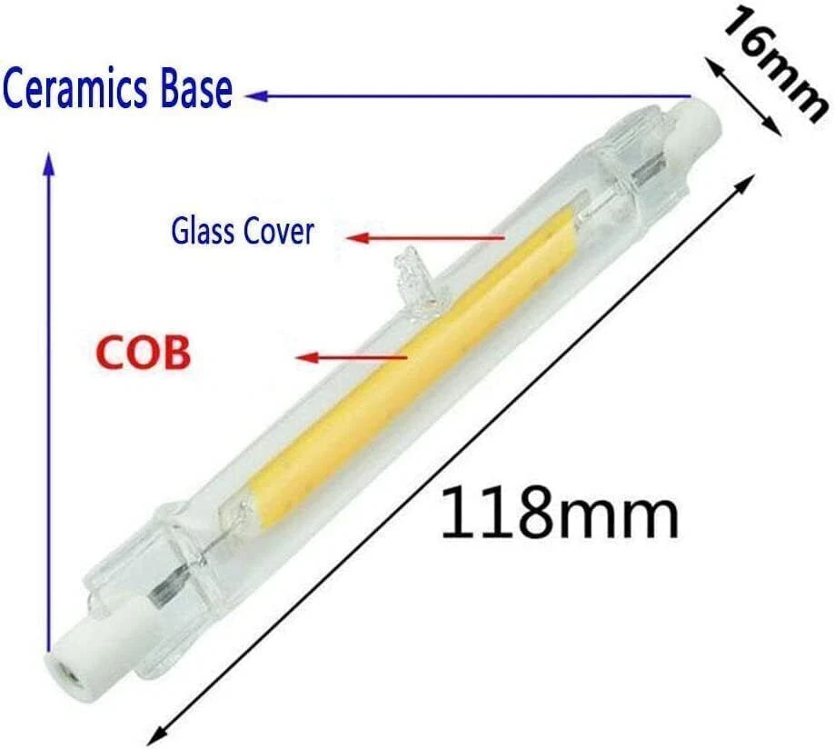 R7s LED 220V 10W 20W 78mm 118mm tubo di vetro lampadina COB sostituzione lampada alogena DE - Immagine 3 di 4