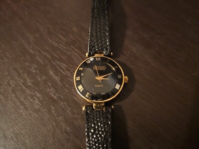 Regent Quartz Women's Watch Black Leather Band Roman Numerals