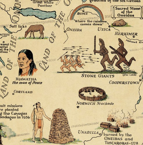 Mapa temprano Episodios indios nativos americanos de reproducción de Hodenosaunee del estado de Nueva York - Imagen 3 de 6