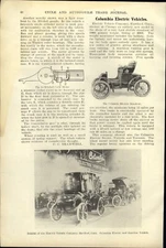 1903 PAPER AD CAR AUTO 3PG ARTICLE Columbia Electric Vehicle Automobile National